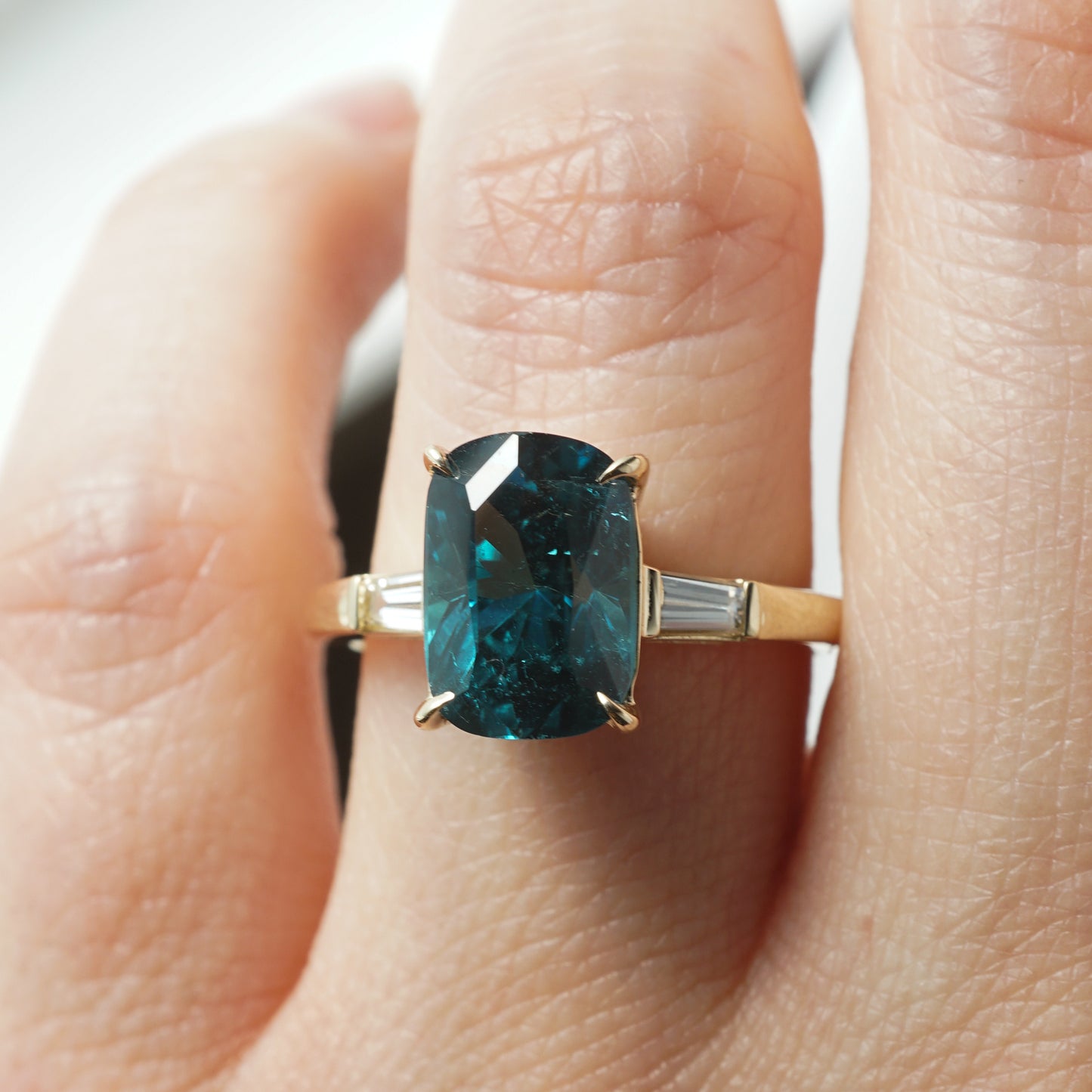 Indicolite Tourmaline Engagement Ring in 14k Yellow Gold