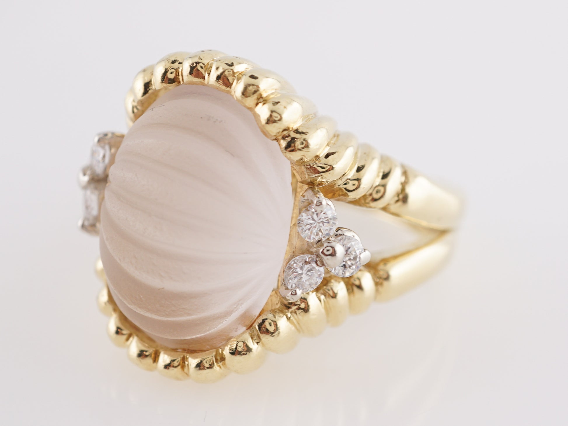 Frosted Quartz Cocktail Ring with Diamond Accents in 18k