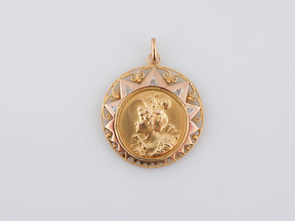 Antique Pendant Charm Gold Disc Art Nouveau 18k Yellow Gold