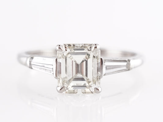 1.23 Mid-Century Emerald Cut Diamond Engagement Ring in Platinum