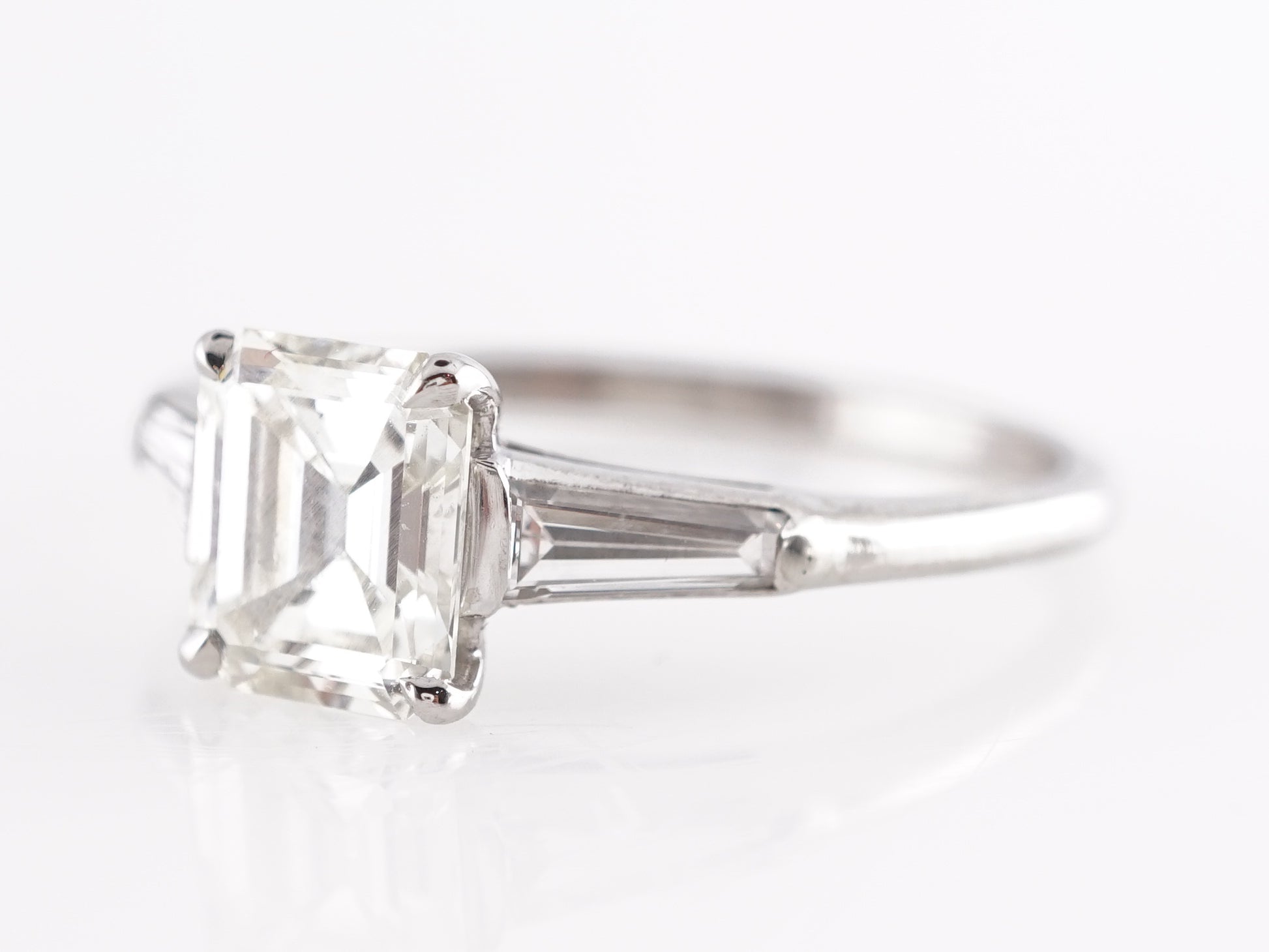1.23 Mid-Century Emerald Cut Diamond Engagement Ring in Platinum