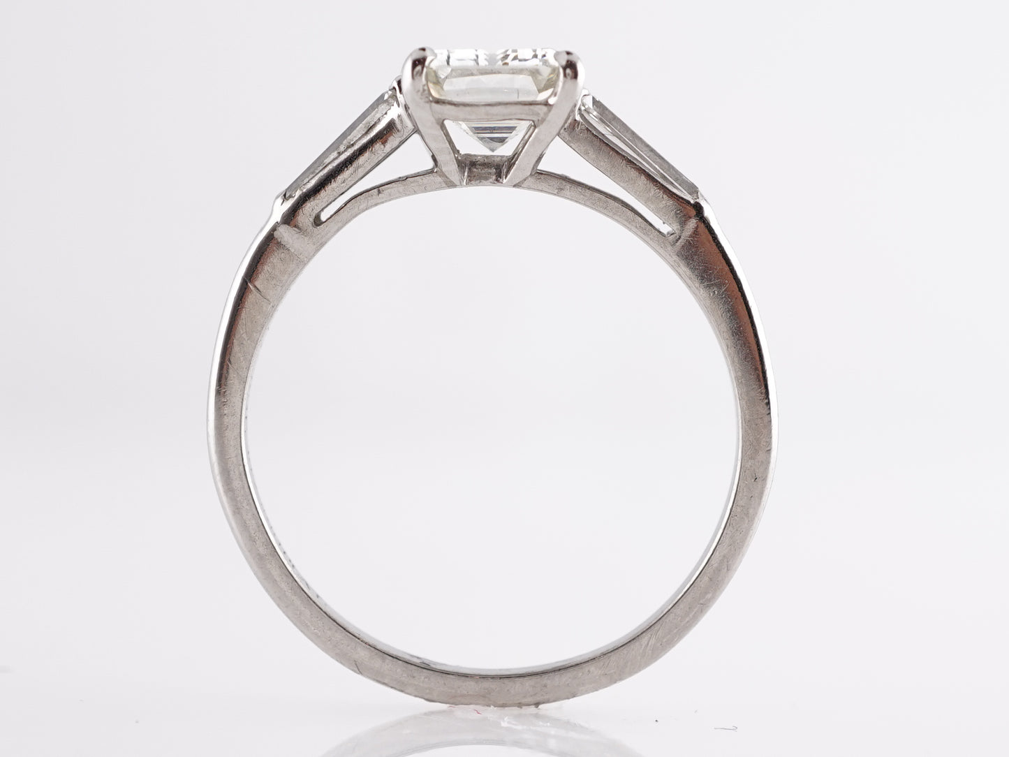 1.23 Mid-Century Emerald Cut Diamond Engagement Ring in Platinum
