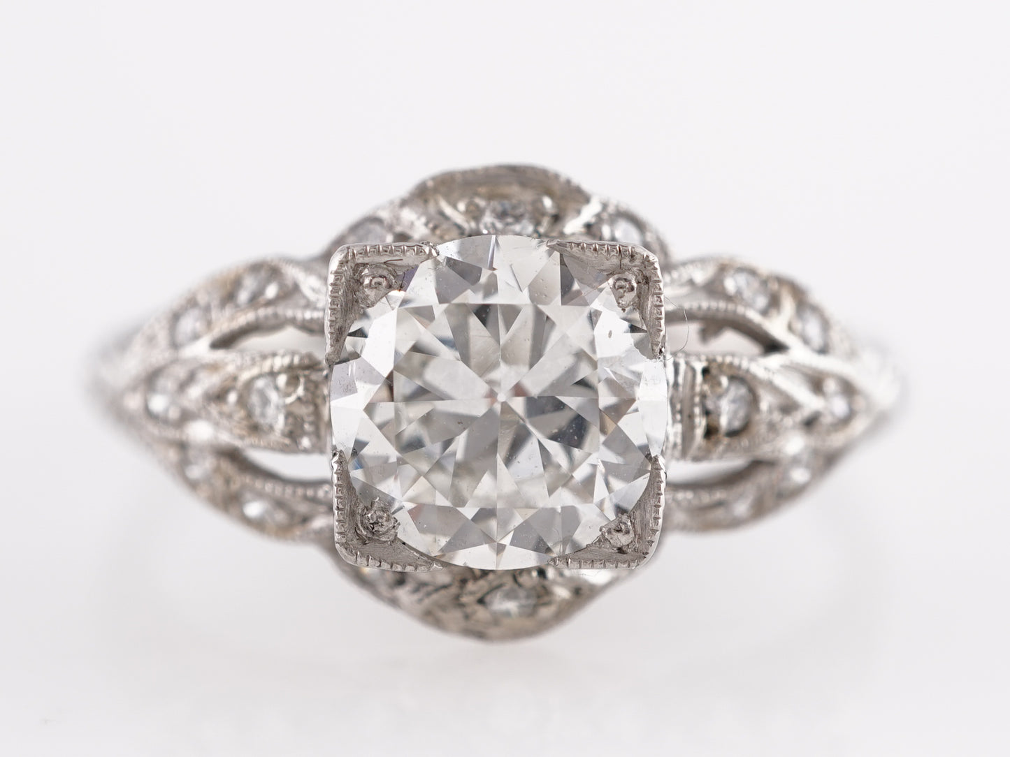 1.16 Art Deco European Cut Diamond Engagement Ring in Platinum