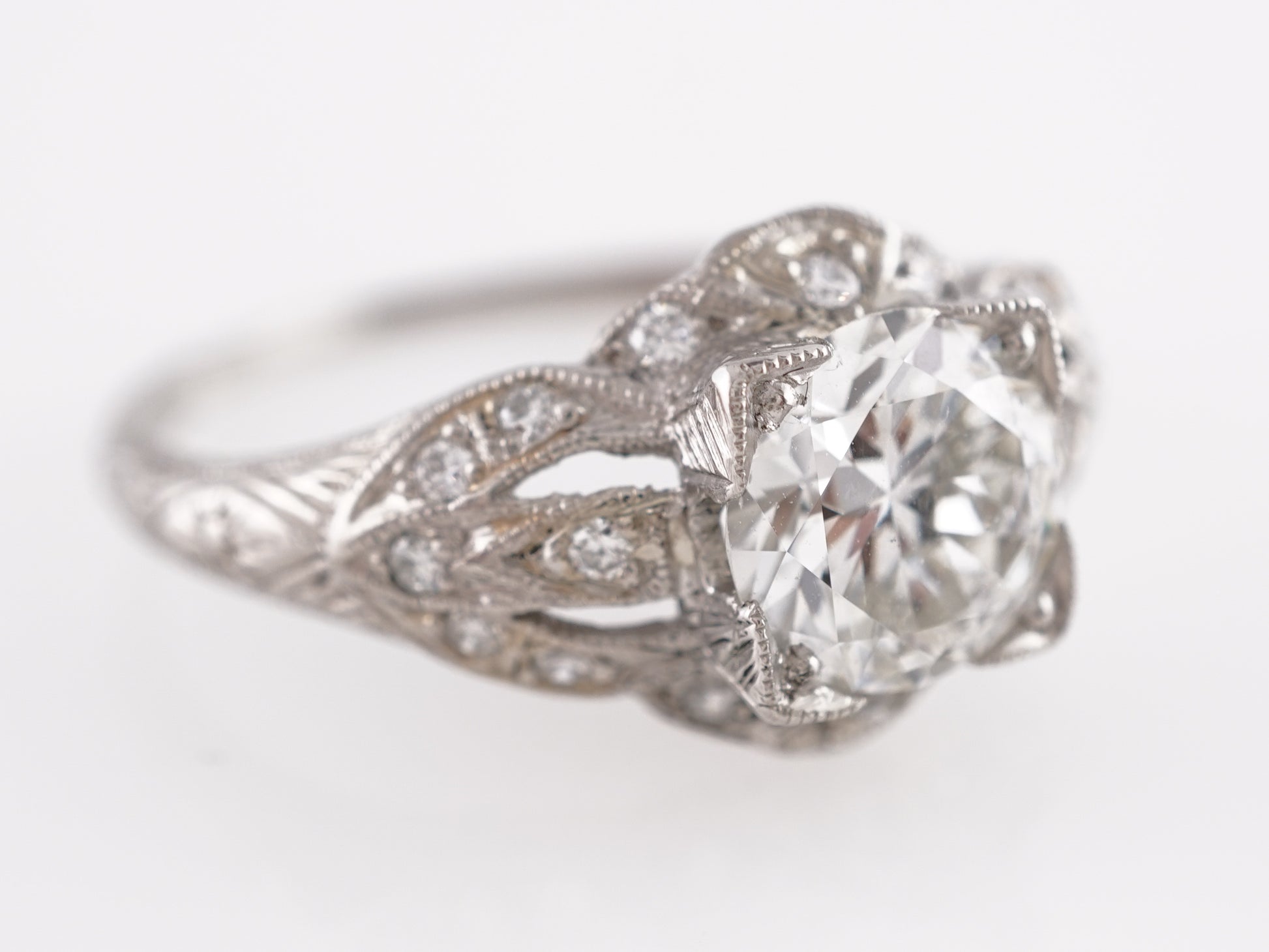 1.16 Art Deco European Cut Diamond Engagement Ring in Platinum