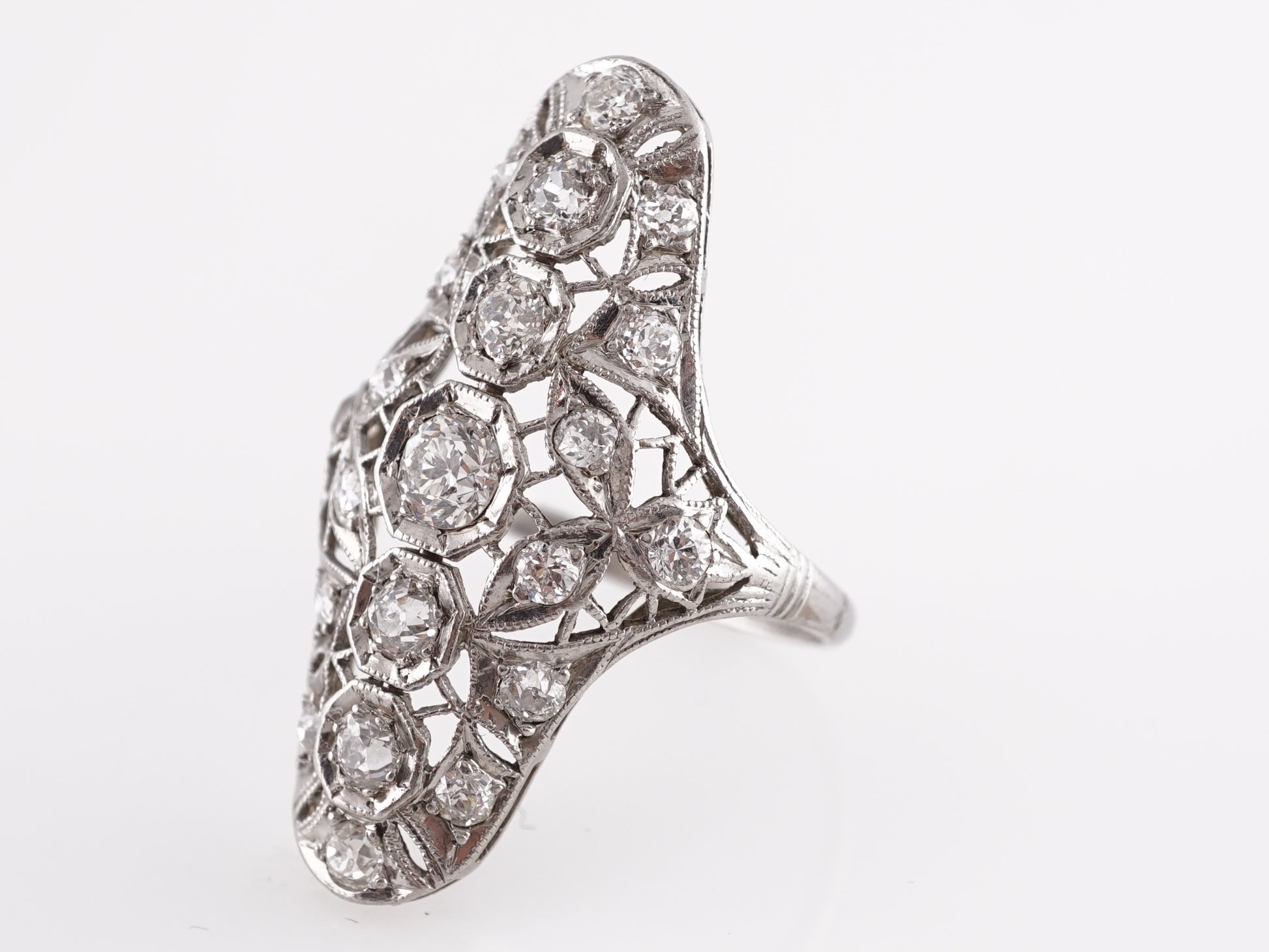 2.16 Art Deco Filigree Diamond Ring in Platinum