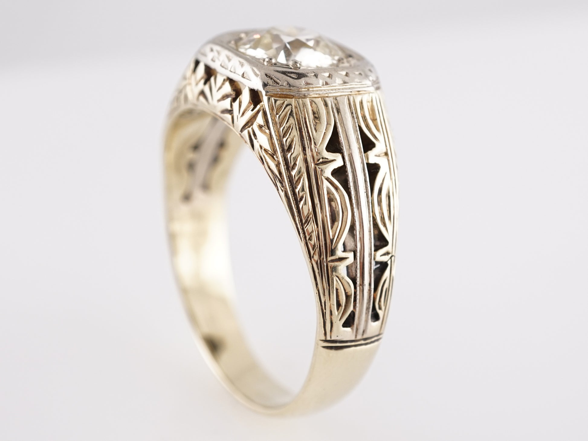 1.45 Art Deco Diamond Engagement Ring in 14k Yellow Gold