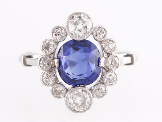 1.44 Art Deco Sapphire and Diamond Engagement Ring in Platinum