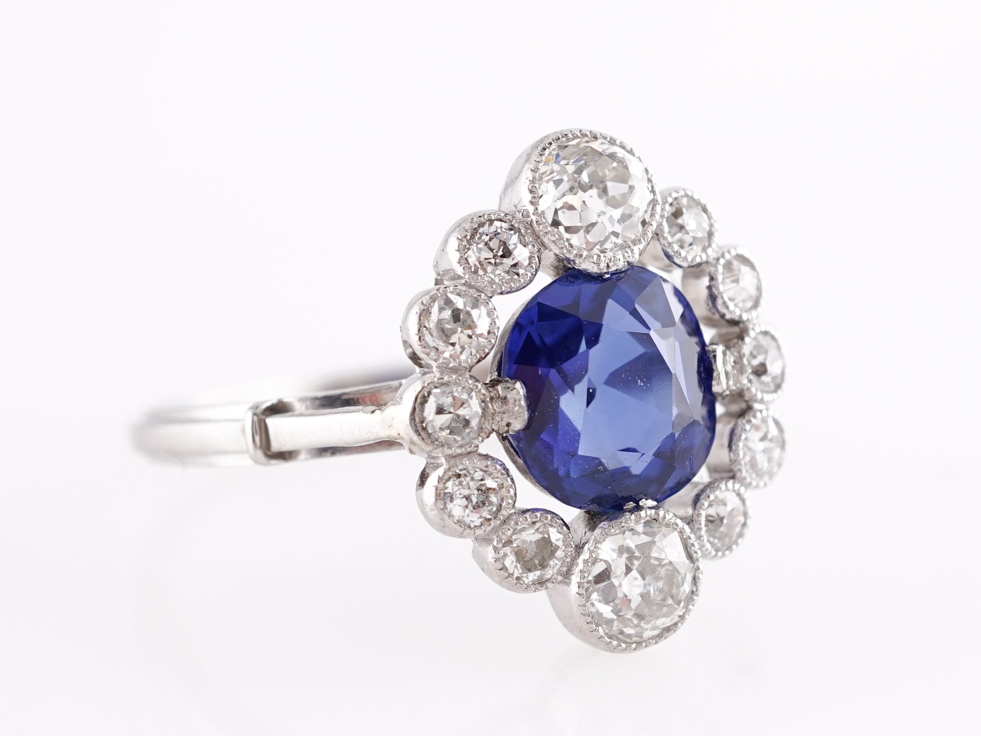 1.44 Art Deco Sapphire and Diamond Engagement Ring in Platinum