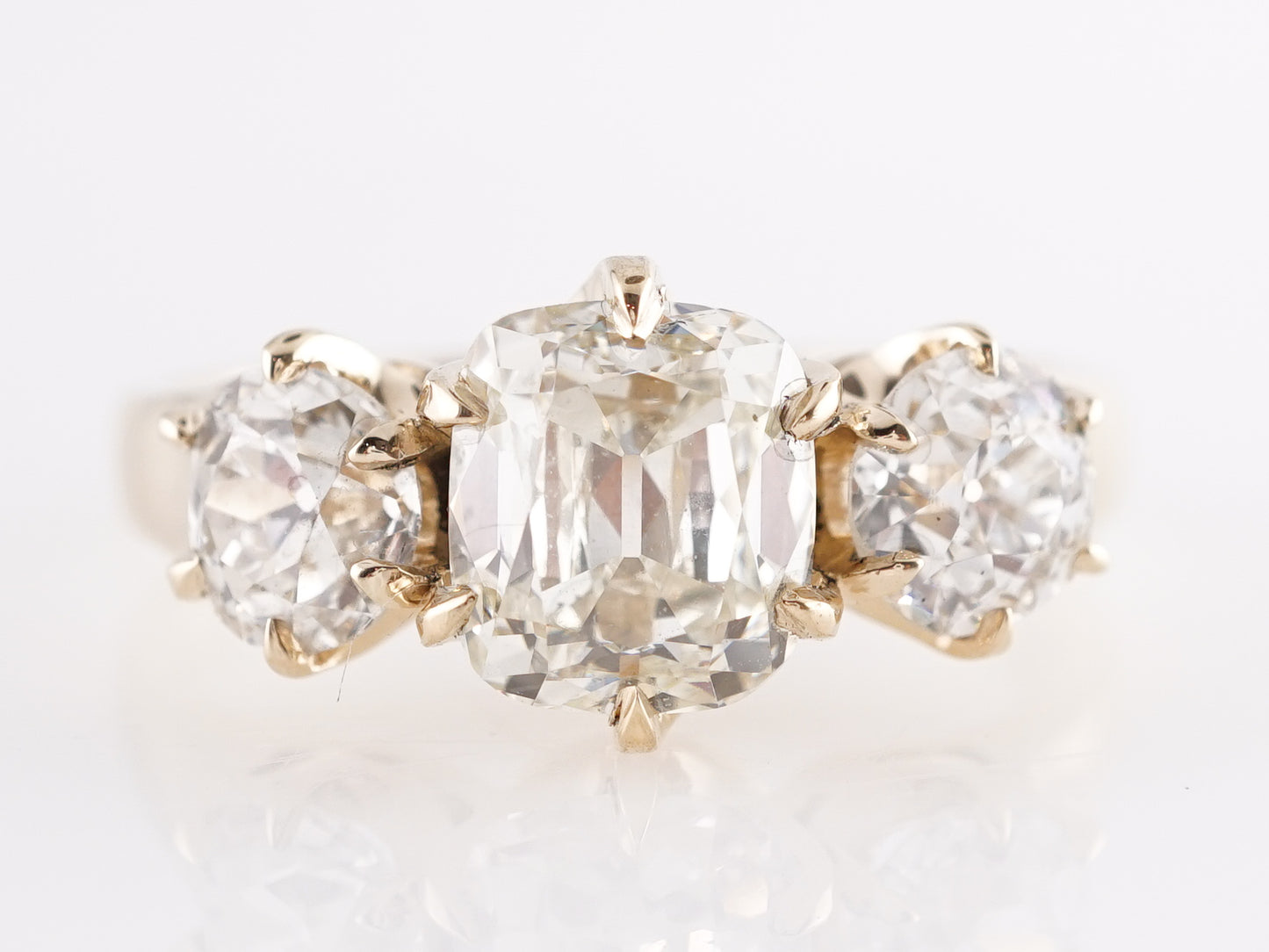 2.56 Three Stone Diamond Engagement Ring 14k Yellow Gold