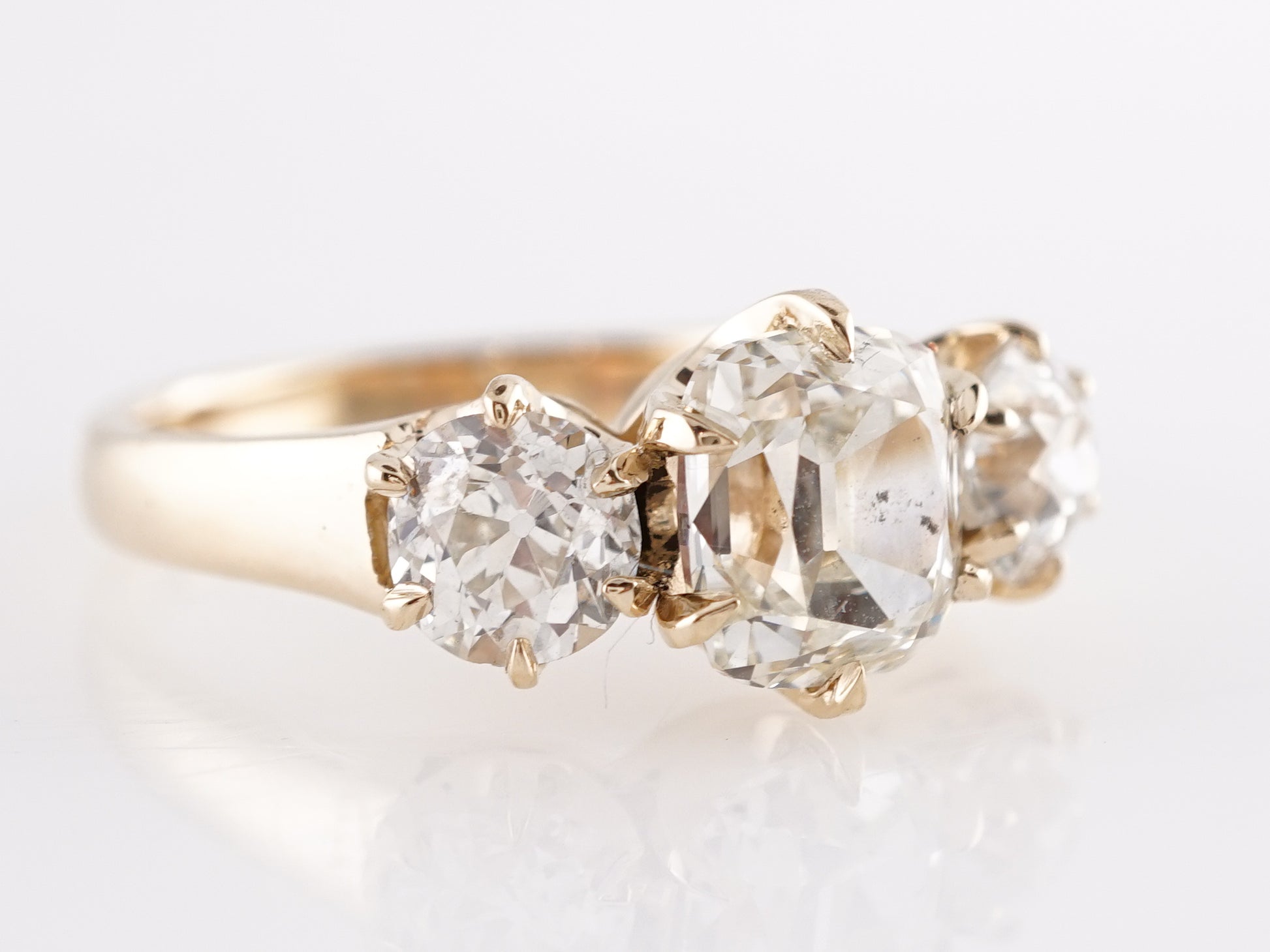 2.56 Three Stone Diamond Engagement Ring 14k Yellow Gold