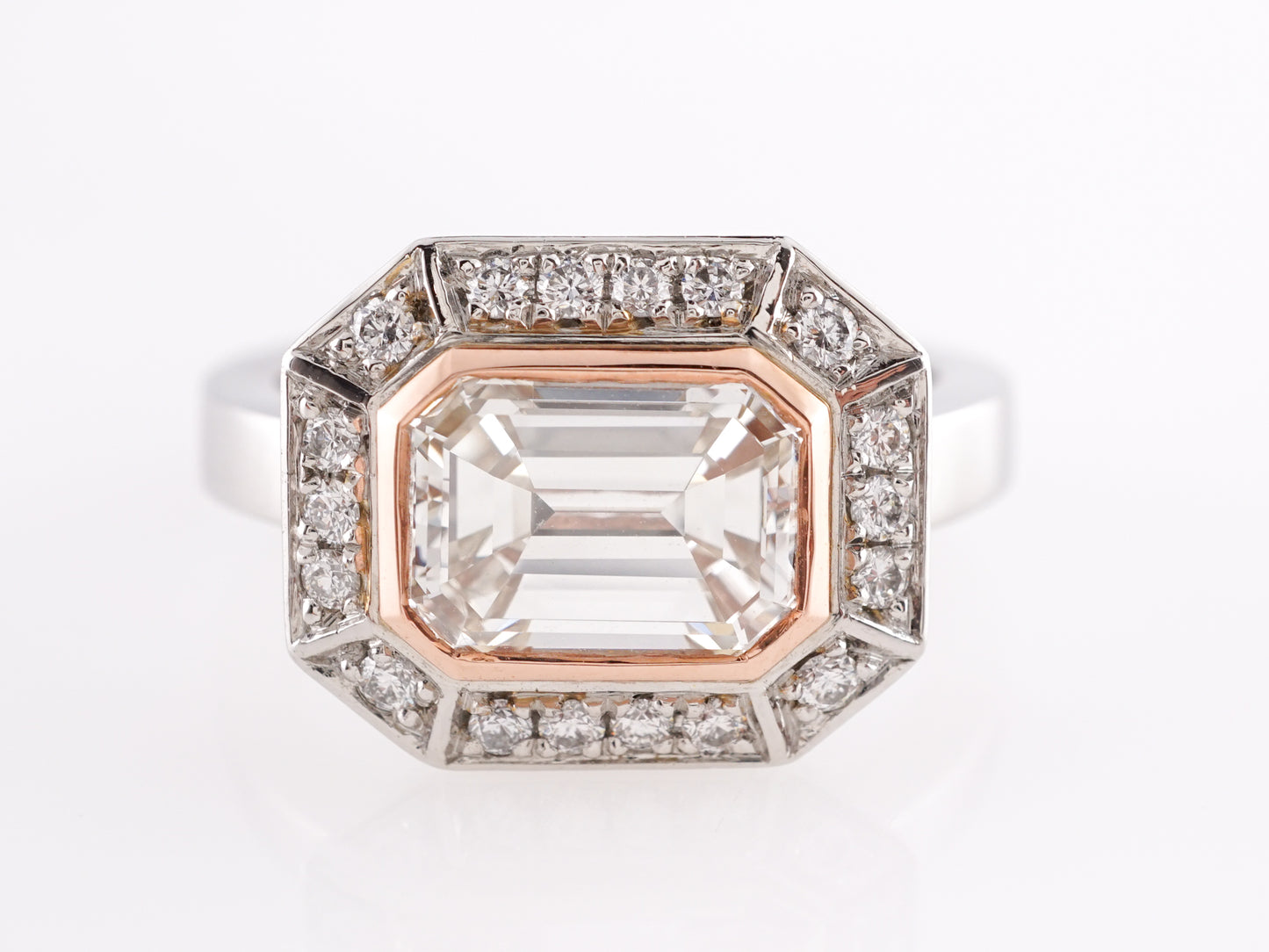 Emerald Cut Diamond Engagement Ring in Platinum and Rose Gold