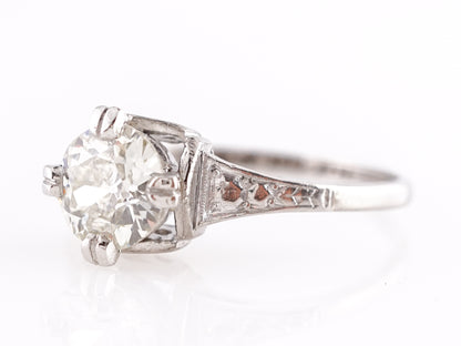 1.08 Art Deco Old European Diamond Engagement Ring in Platinum