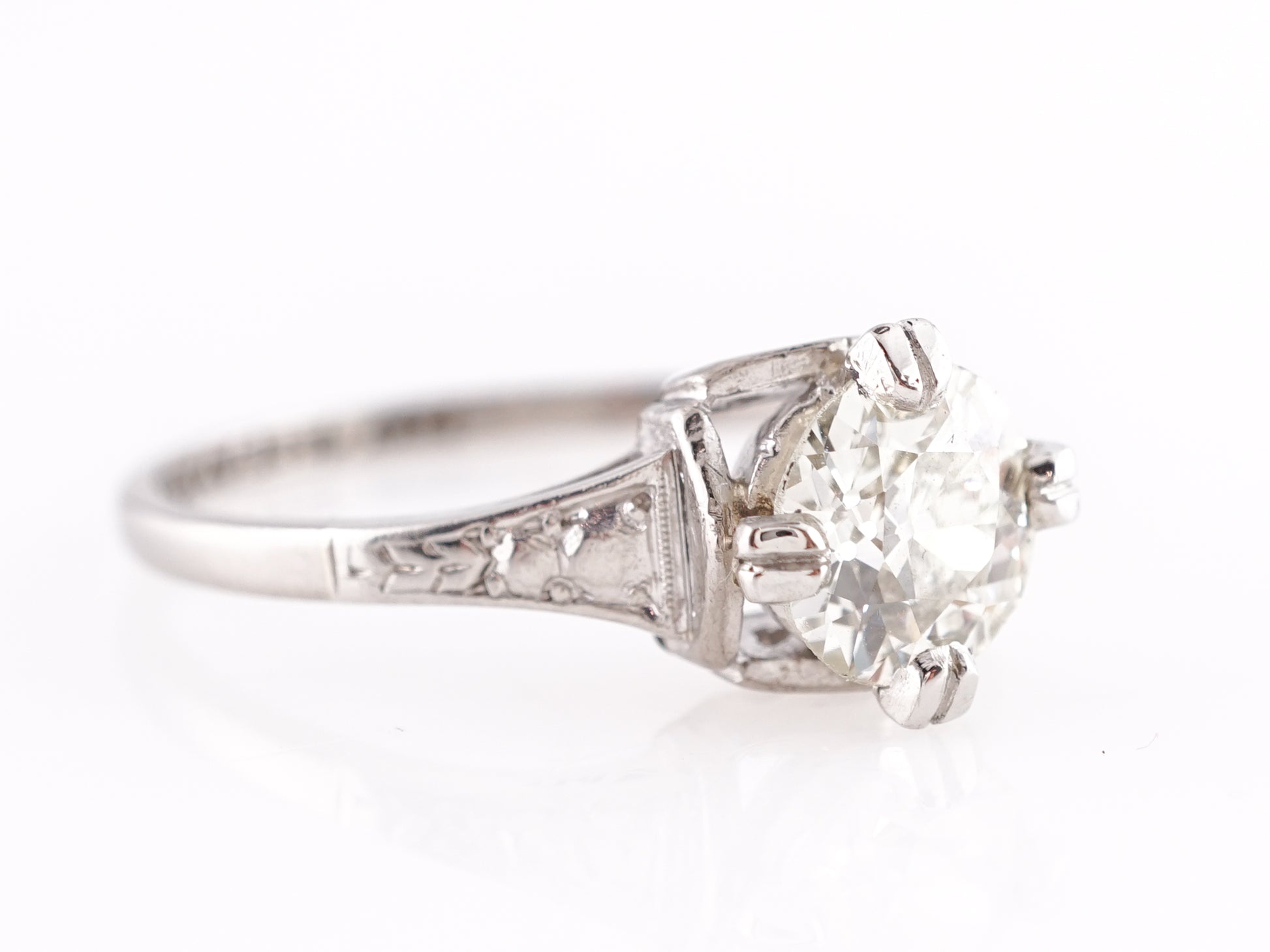 1.08 Art Deco Old European Diamond Engagement Ring in Platinum