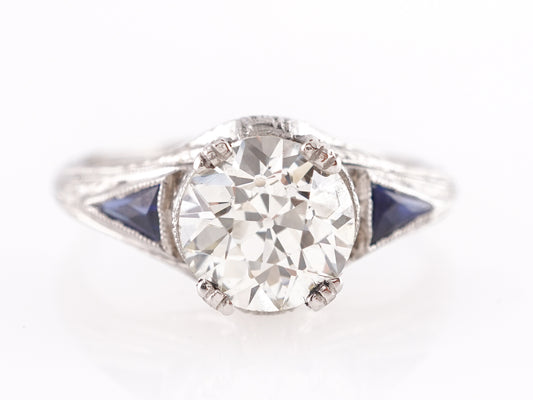 1.63 Art Deco Diamond & Sapphire Engagement in Platinum