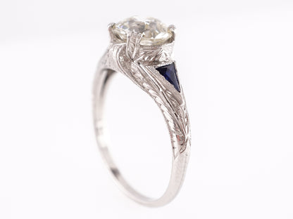 1.63 Art Deco Diamond & Sapphire Engagement in Platinum