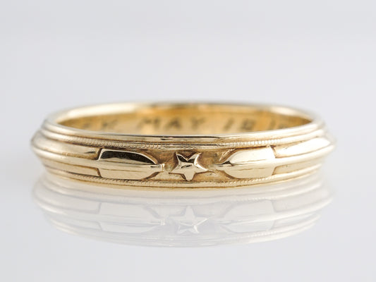 Unique Art Deco Engraved Wedding Band in 14k Yellow Gold