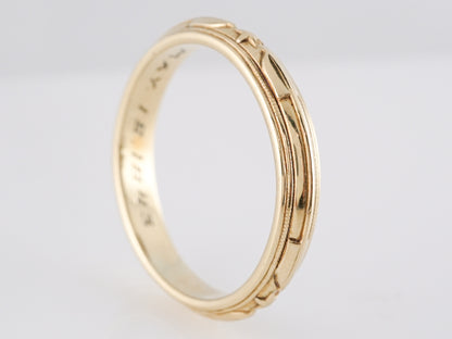 Unique Art Deco Engraved Wedding Band in 14k Yellow Gold
