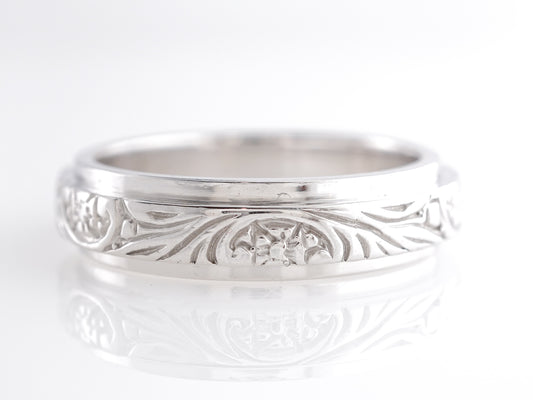 Engraved Art Deco Filigree Wedding Band in 14k White Gold