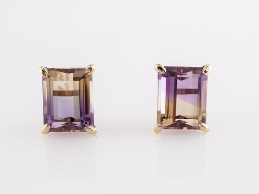 5.56 Emerald Cut Ametrine Stud Earrings in 14k Yellow Gold