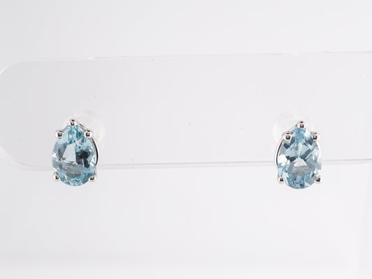 Pear Cut Aquamarine Stud Earrings in 14k White Gold