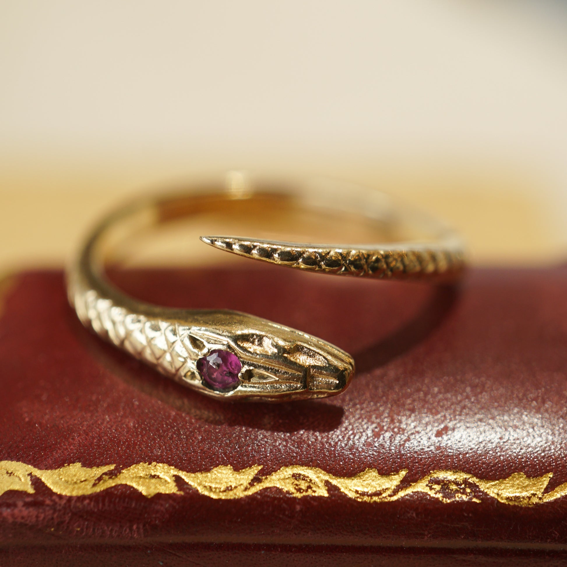 Victorian Ruby Snake Ring in 14k Yellow Gold