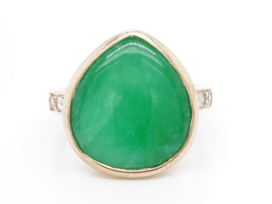 Jade & Diamond Cocktail Ring in 14k Yellow Gold