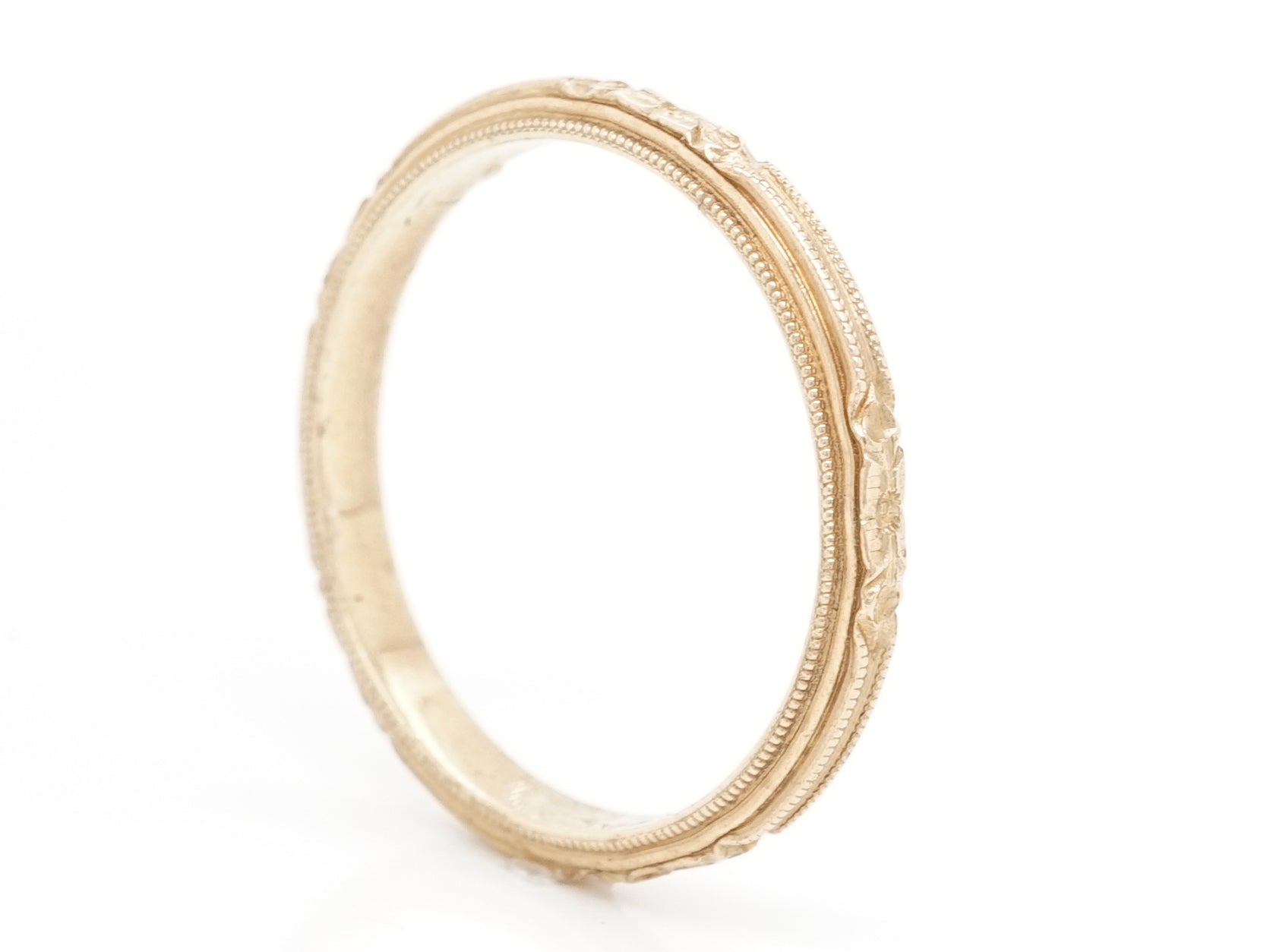 Art Deco Milgrain Wedding Band in 14k Yellow Gold