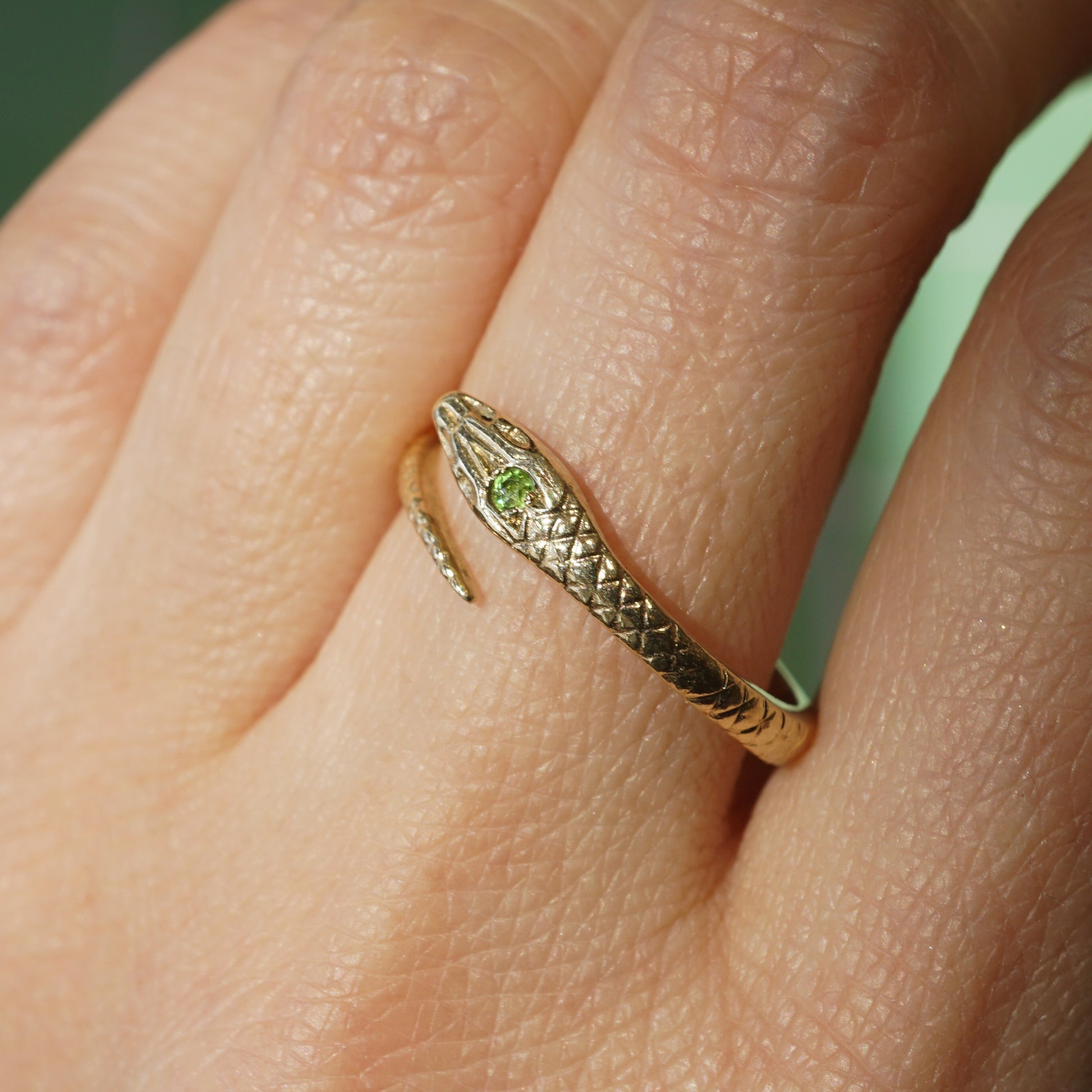 Victorian Peridot Snake Ring in 14k Yellow Gold