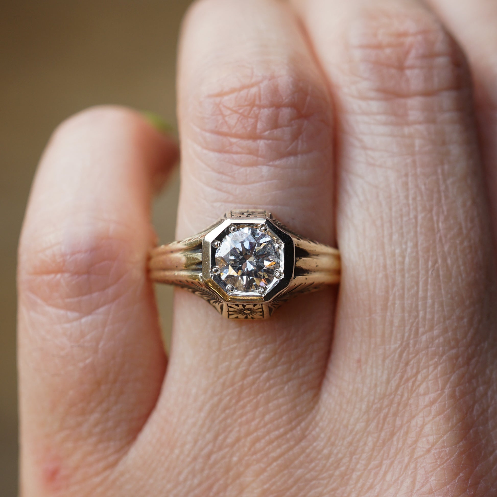 Retro Orange Blossom Diamond Engagement Ring in 14k Yellow Gold