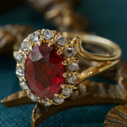 1.57 Victorian Ruby & Diamond Cocktail Ring in 10k