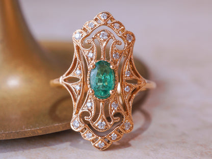 Oval Emerald Cocktail Ring w/ Diamond Accents in 18K