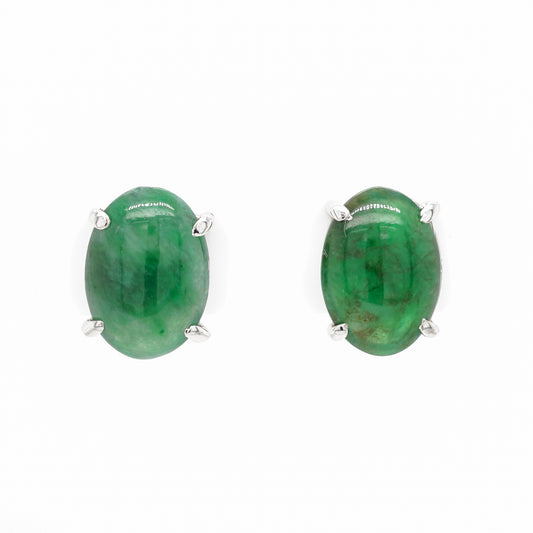 3.34 Cabochon Cut Jade Stud Earrings in 14k White Gold