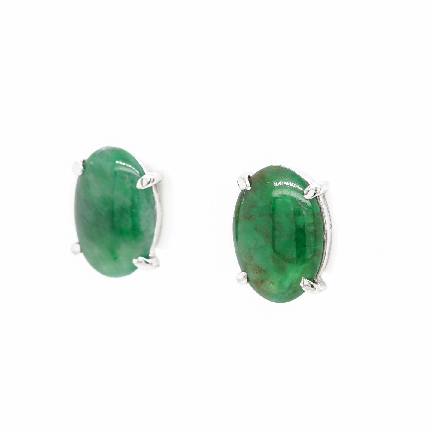 3.34 Cabochon Cut Jade Stud Earrings in 14k White Gold