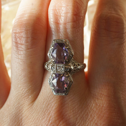 Antique Belais Bros Amethyst Cocktail Ring in 14k White Gold