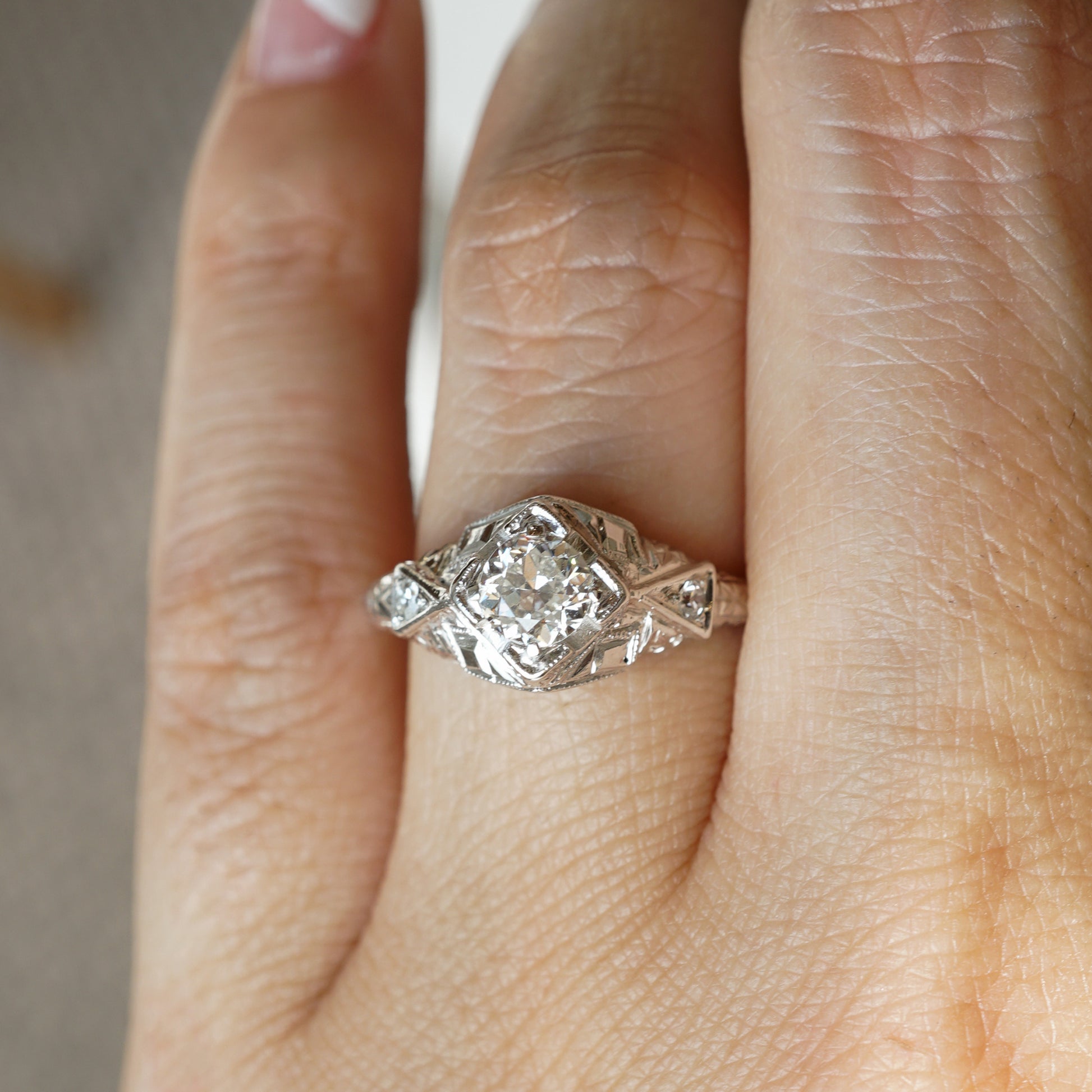 .40 Art Deco Diamond Engagement Ring in 18K White Gold