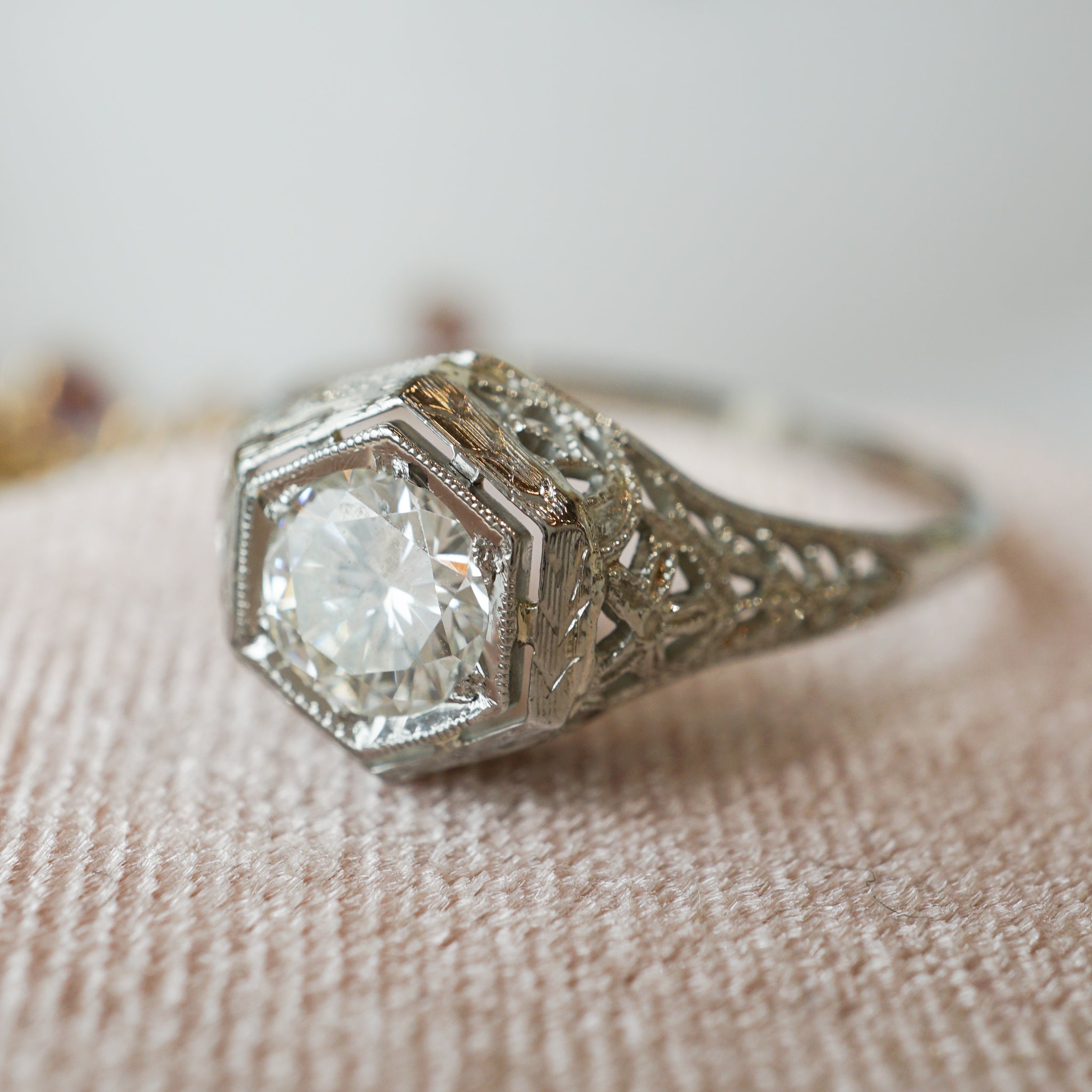 Artemer 18ct Gold Vintage Art Deco Baguette Crown Cluster Engagement Ring |  Liberty