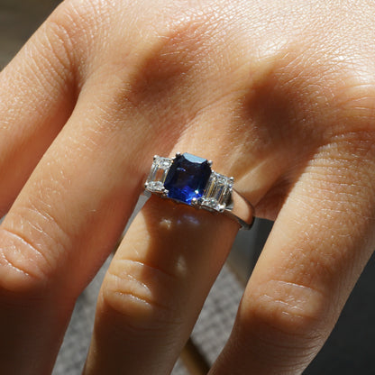 2.18 Cushion Cut Sapphire and Diamond Ring in 14k White Gold