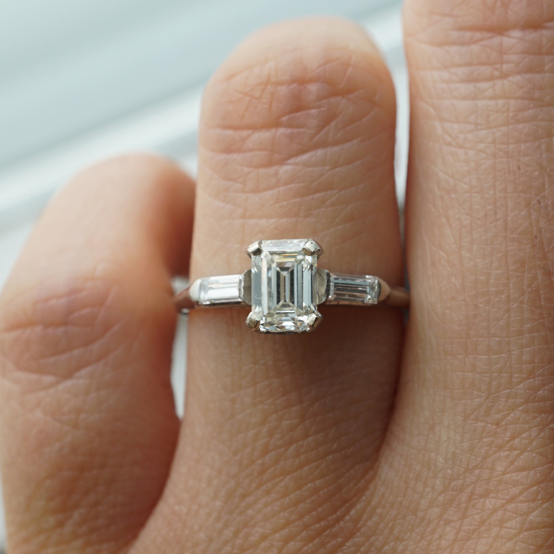 Vintage .63 Emerald Cut Diamond Engagement Ring in Platinum