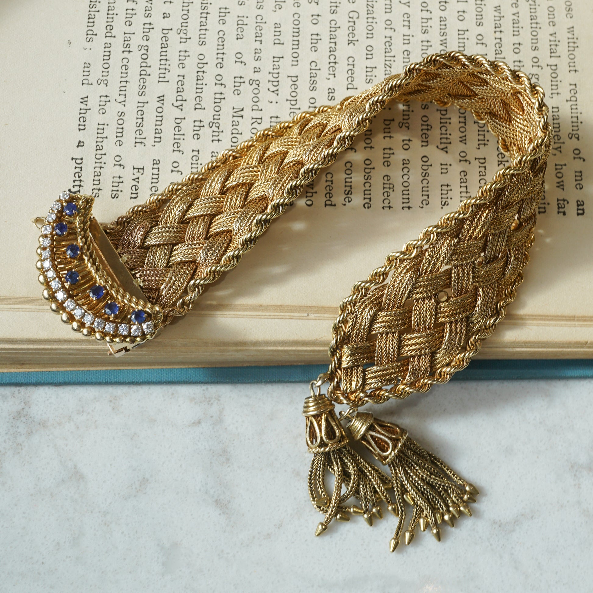 Mid-Century Diamond & Sapphire Bracelet in 14k Yellow Gold