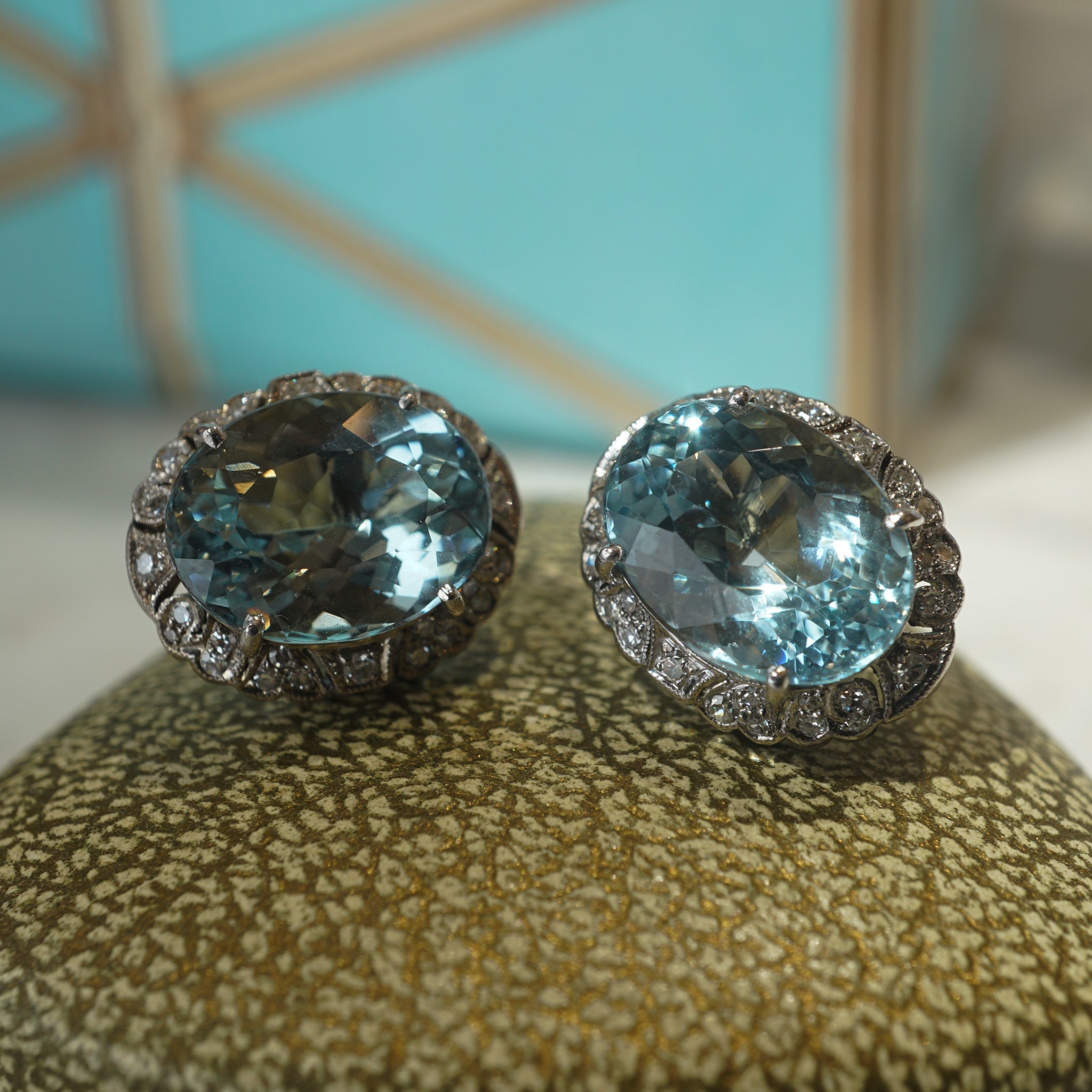 Round Aquamarine Gemstone Earrings in 14k white gold (GE-1003)