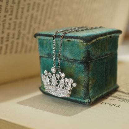 Diamond Crown Pendant Necklace in 18k White Gold