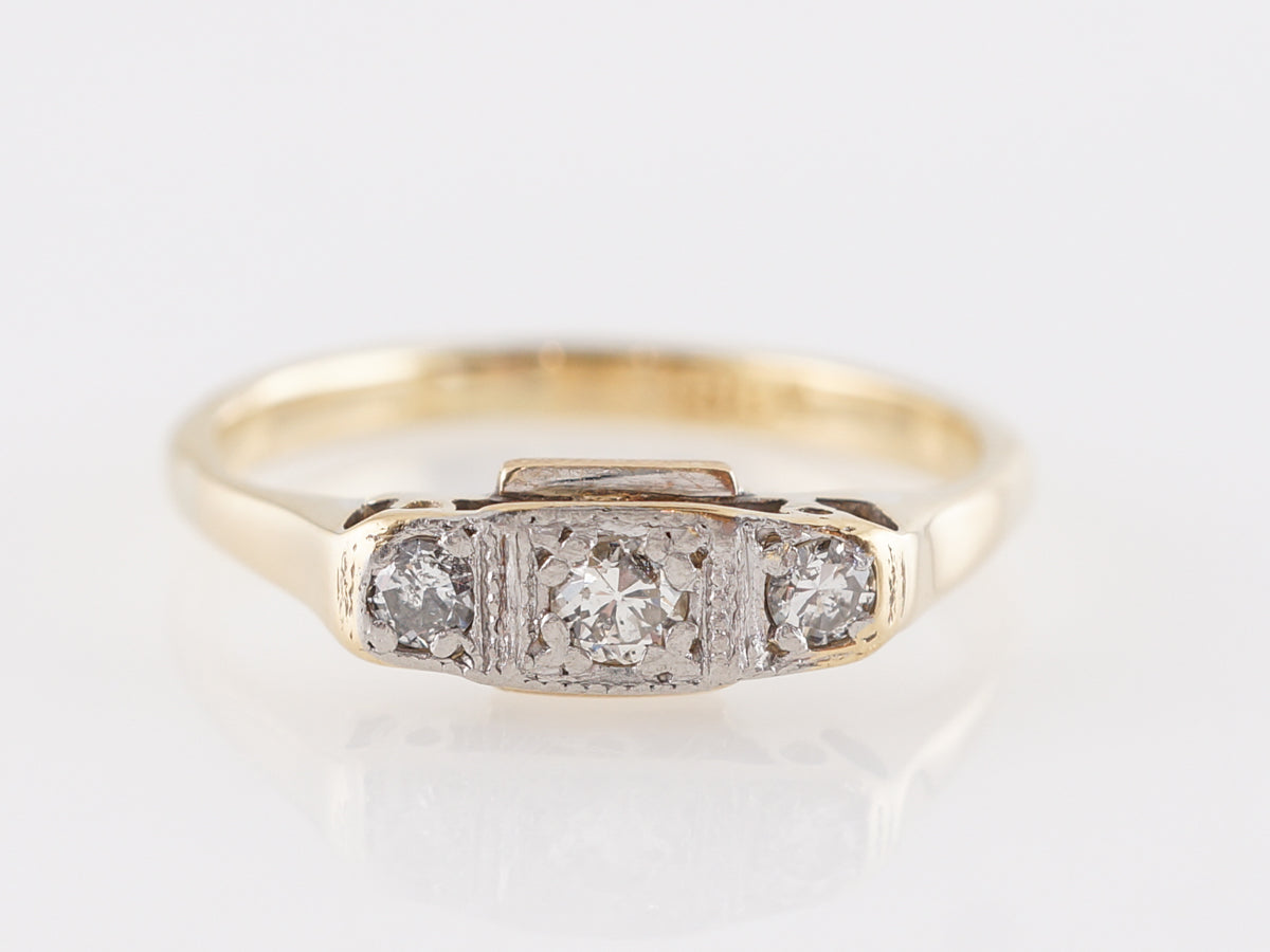 Retro Three Diamond Engagement Ring in 18k Yellow Gold
