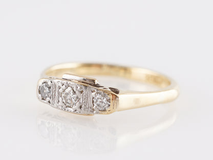 Retro Three Diamond Engagement Ring in 18k Yellow Gold