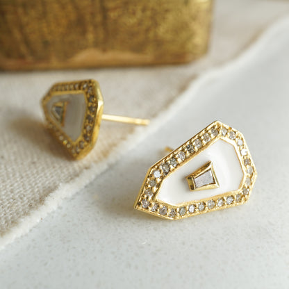 Vermeil Diamond & Enamel Stud Earrings in 14k Gold