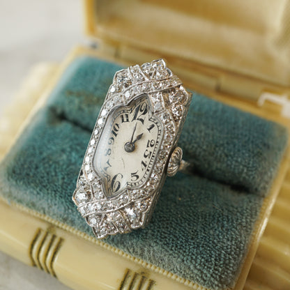 Antique Diamond Watch Ring in Platinum & 18k White Gold