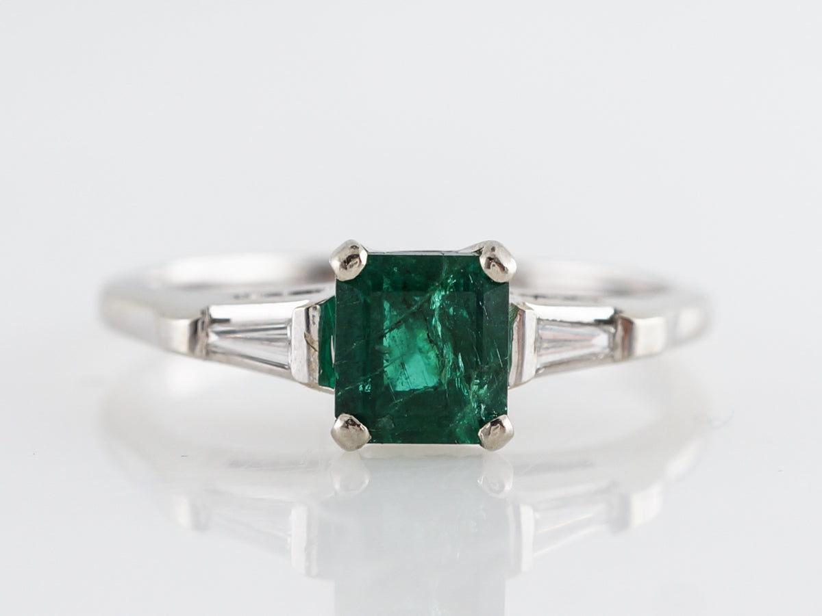 Square Cut Emerald Engagement Ring in 14k White Gold