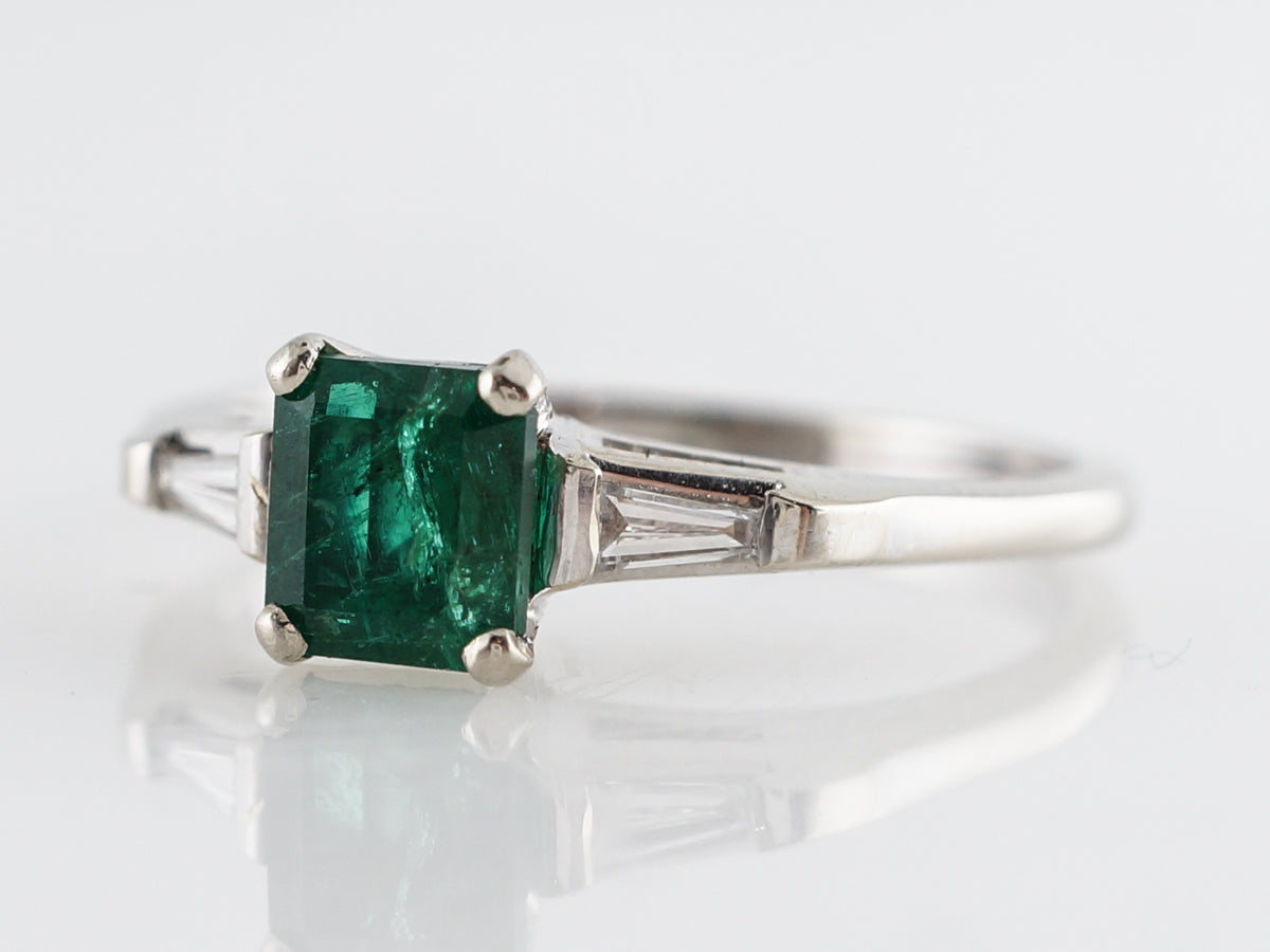 Square Cut Emerald Engagement Ring in 14k White Gold