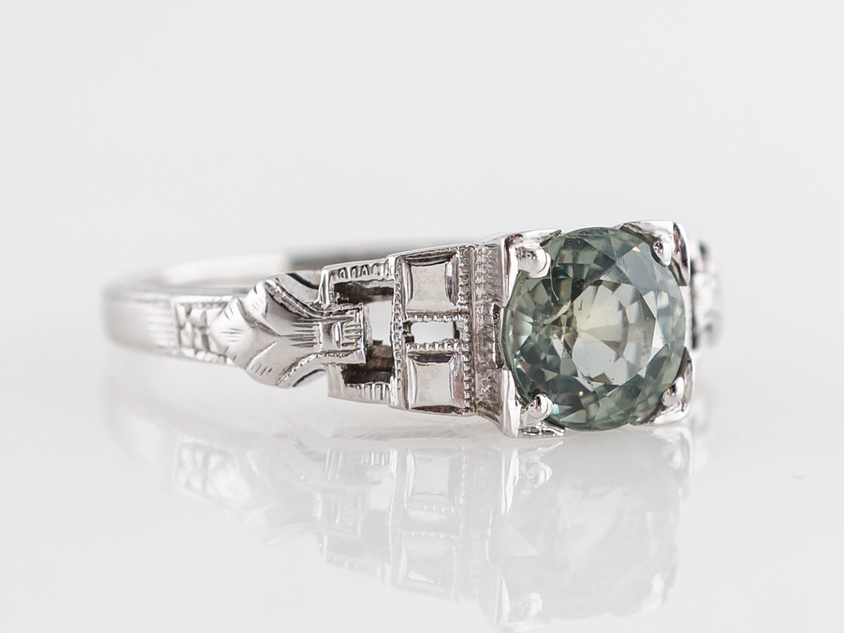 Vintage Deco Green Sapphire Ring in 18k White Gold