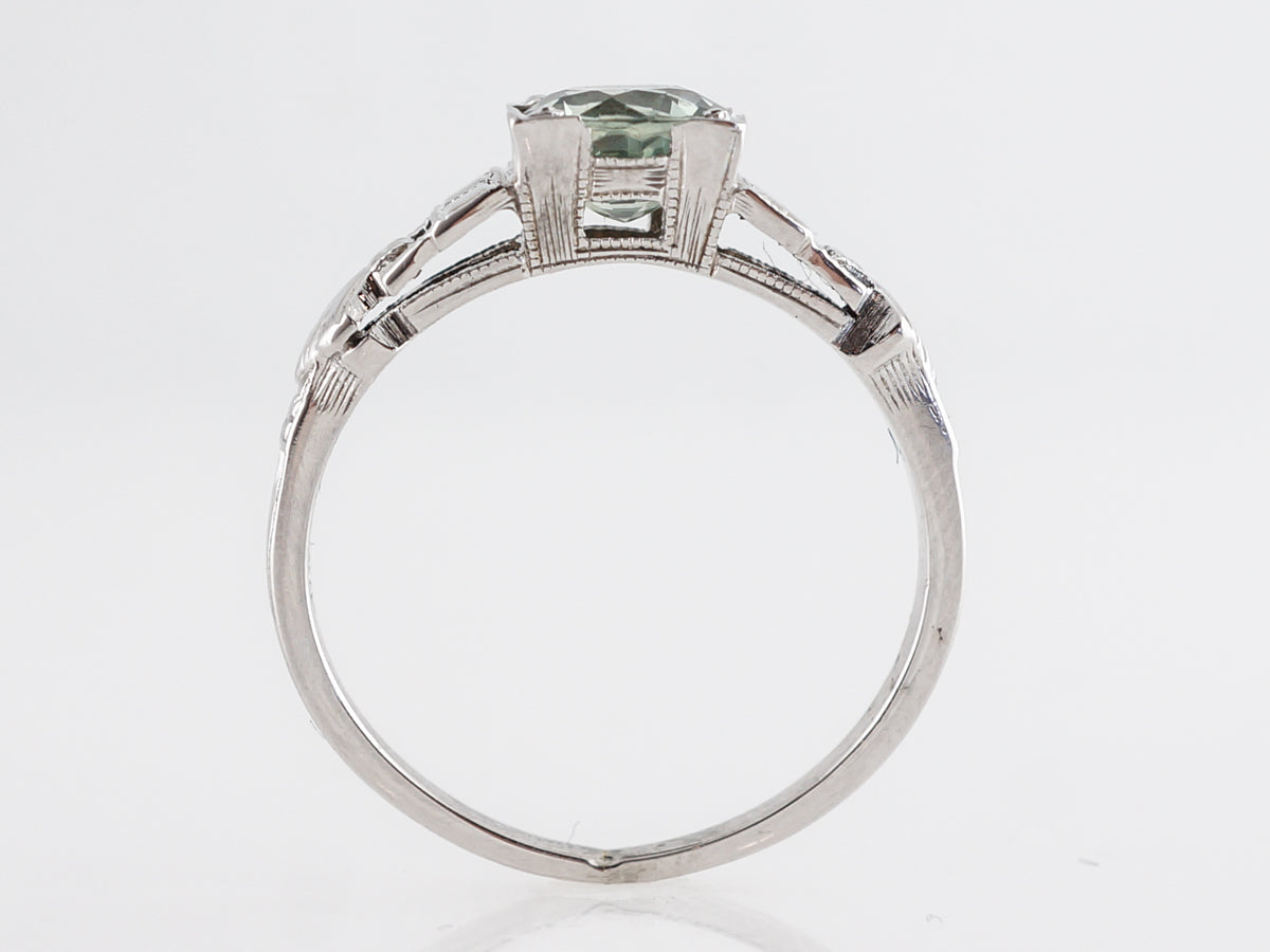 Vintage Deco Green Sapphire Ring in 18k White Gold