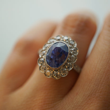 Art Deco Ceylon Sapphire & Diamond Engagement Ring in Platinum